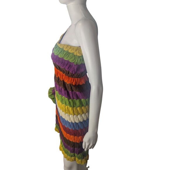 Judith March Mini Dress Sz S Multicolor Striped Crochet Retro Hippie Artsy - Picture 5 of 11